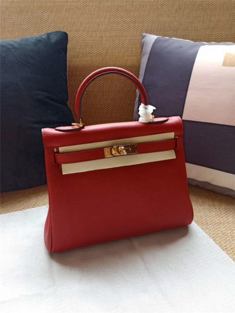 Hermes Kelly 25/28 Retourne Bag Calfskin In Red High
