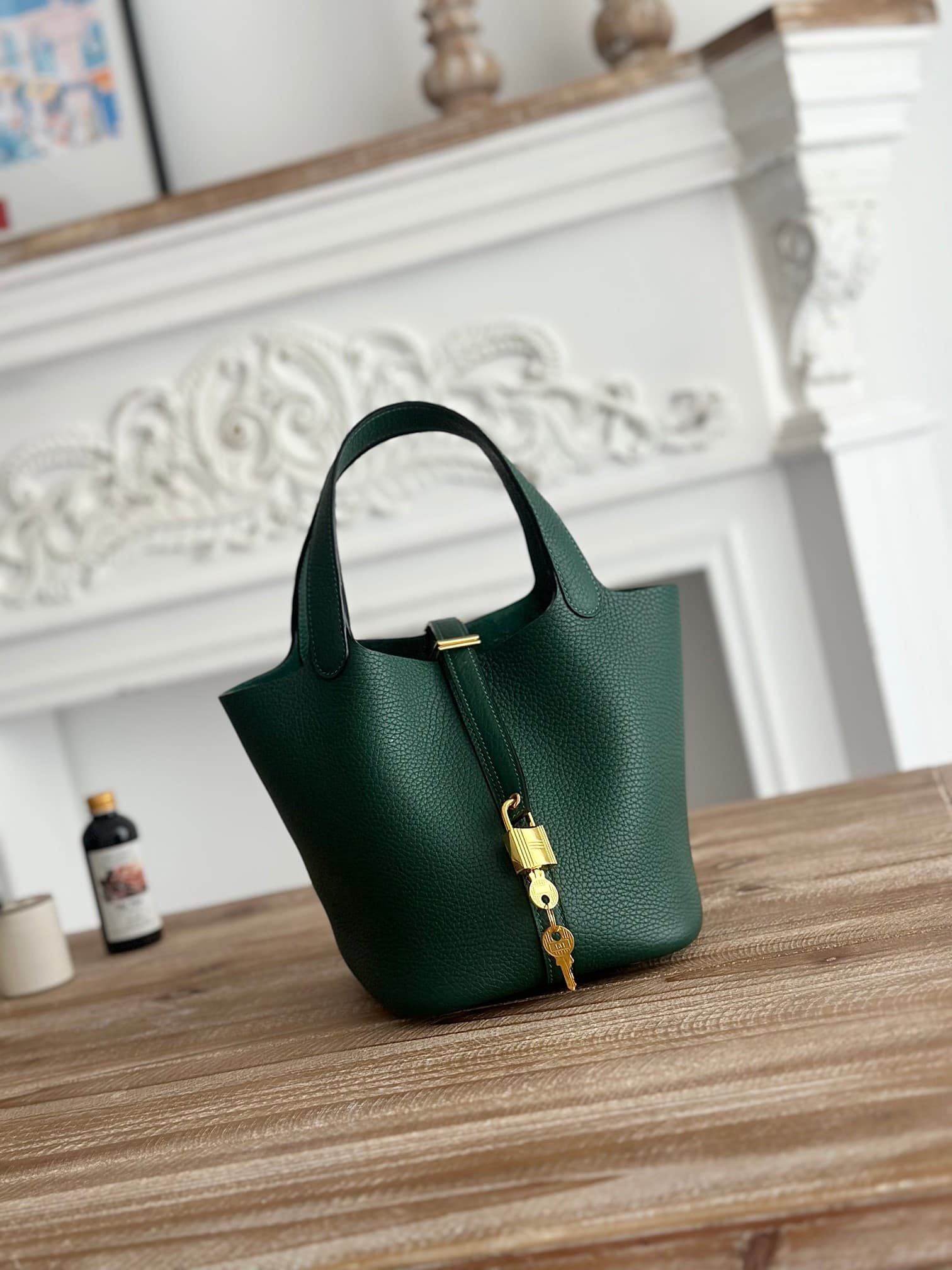 Hermès Picotin Lock 18 Bucket Bag TC Leather Silver/Gold Metal Malachite Wax High