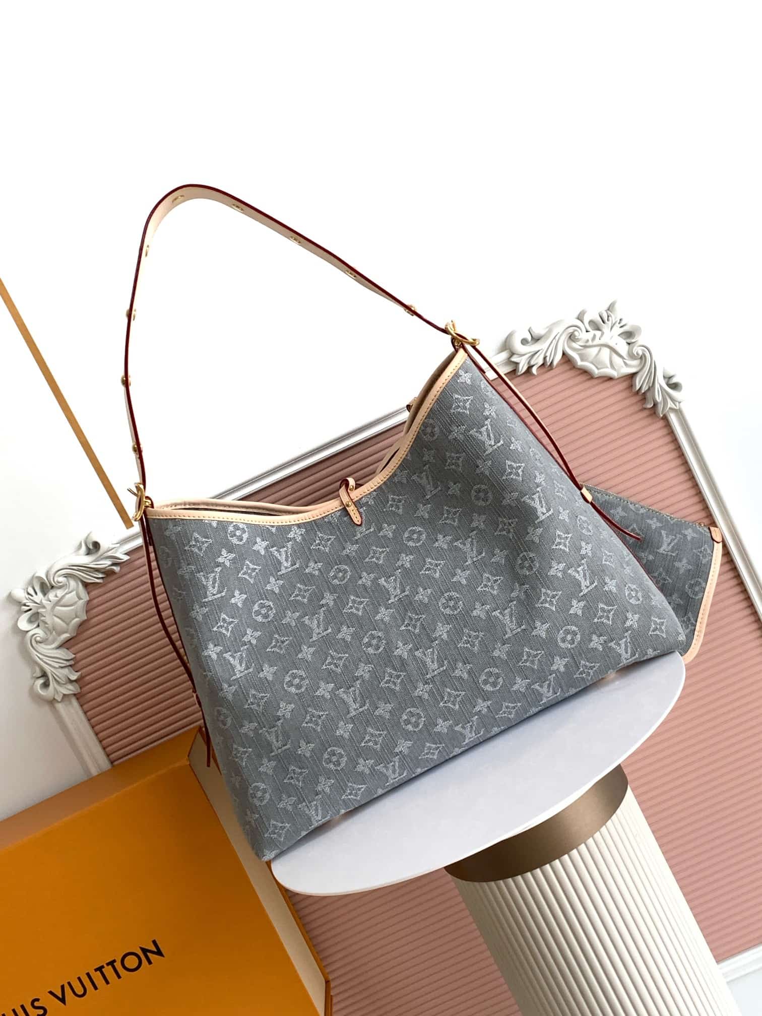 Louis Vuitton Carryall MM bag Washed Gray Denim Monogram Canvas M13289 High