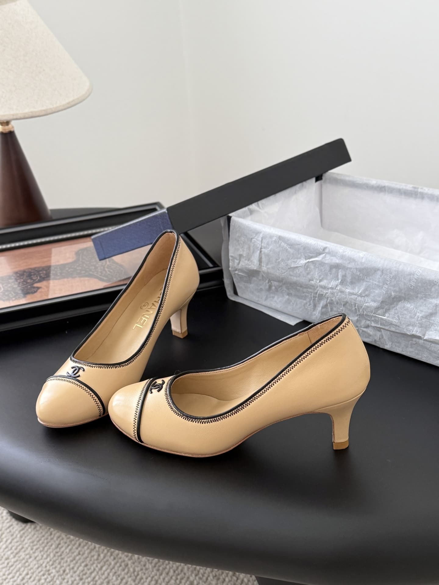 Chanel Lambskin CC Cap Toe Pumps Women