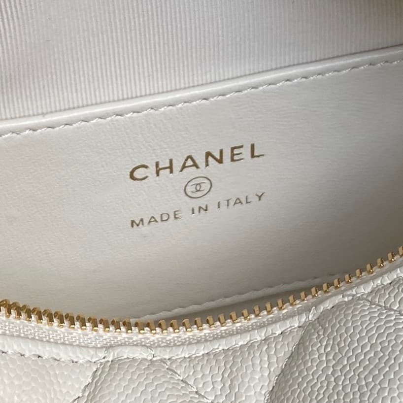 Chanel mini round hobo pouch bag AP4584 Grained Calfskin & gold-tone metal white high