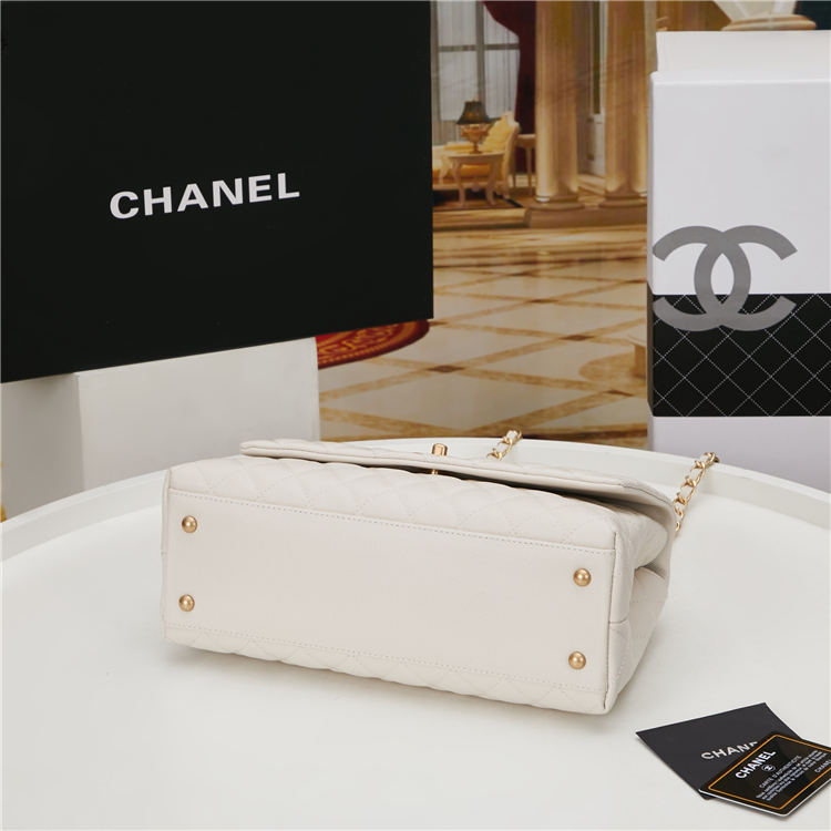 Medium FLAP BAG WITH TOP HANDLE Grained Calfskin Gold Metal High