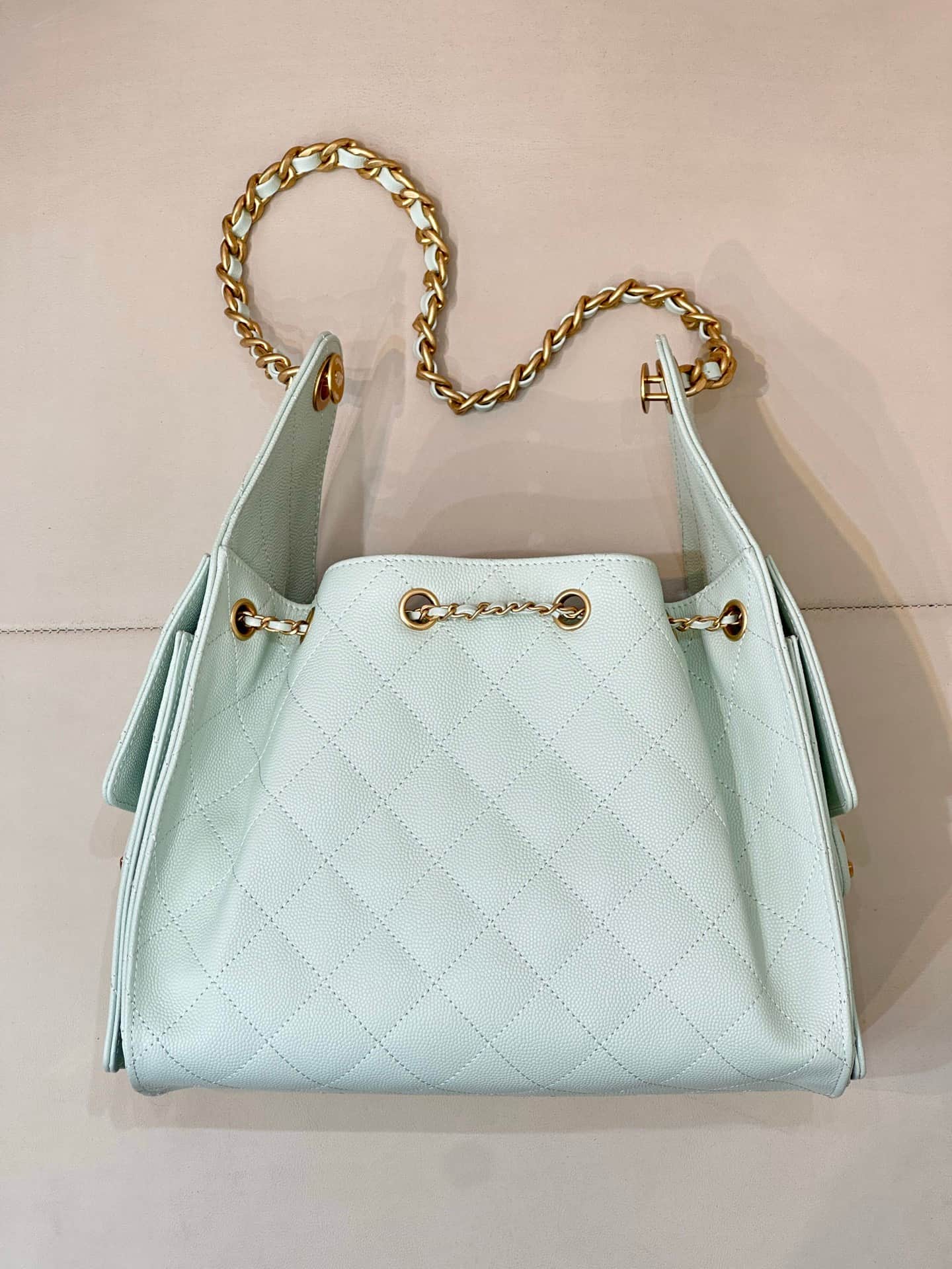 Chanel 25 Small Hobo handbag AS5293 Grained Calfskin & Gold-tone Metal Light Blue TOP