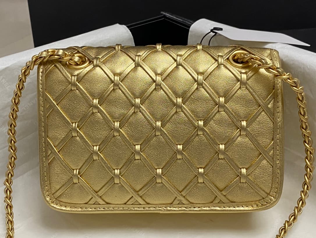 Chanel Mini Flap Bag Metallized Braided Calfskin & Gold-Tone Metal  Gold AS4797 High