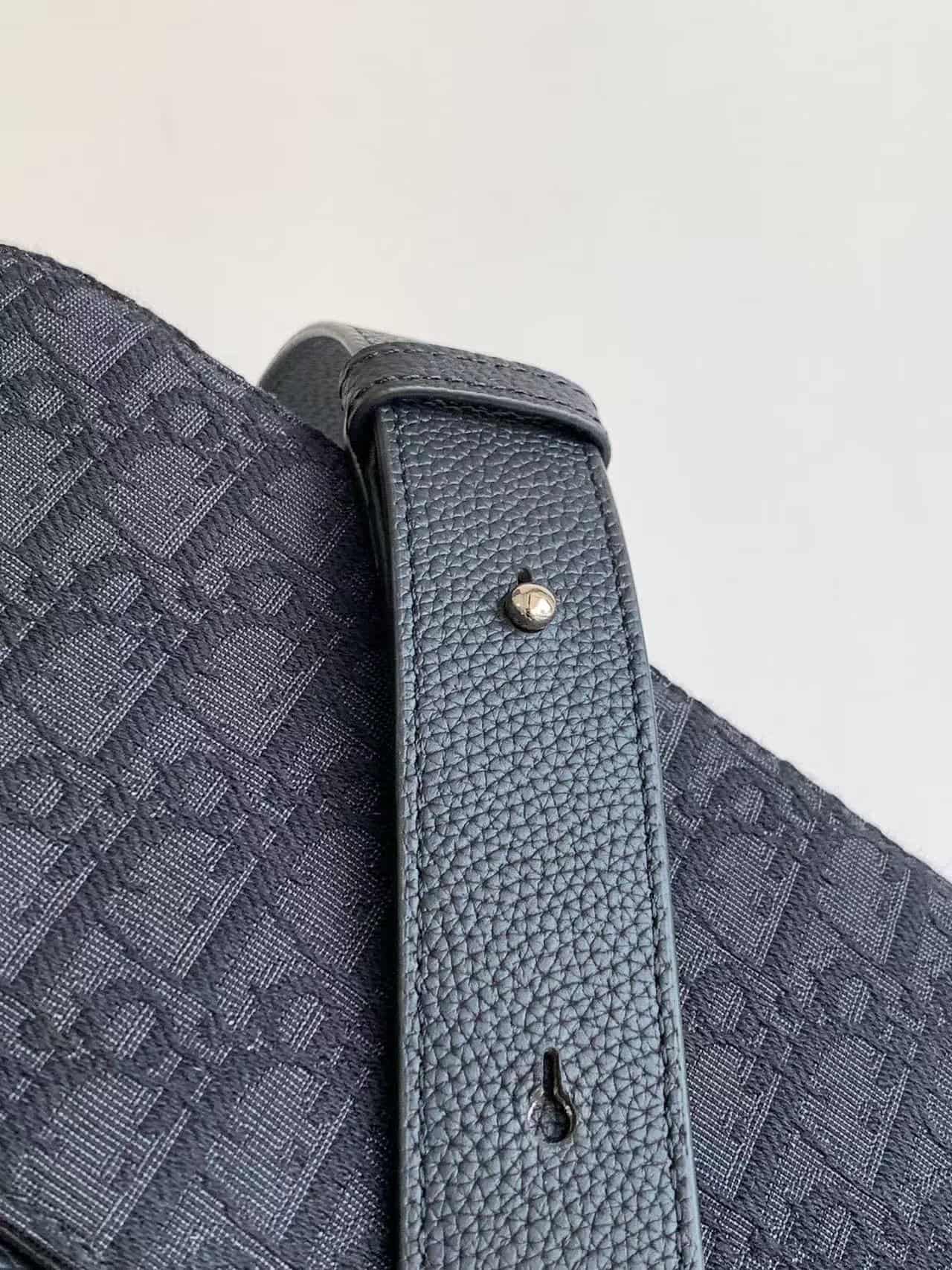 Small Saddle Messenger Bag with Flap Grained Calfskin and Oblique Black High