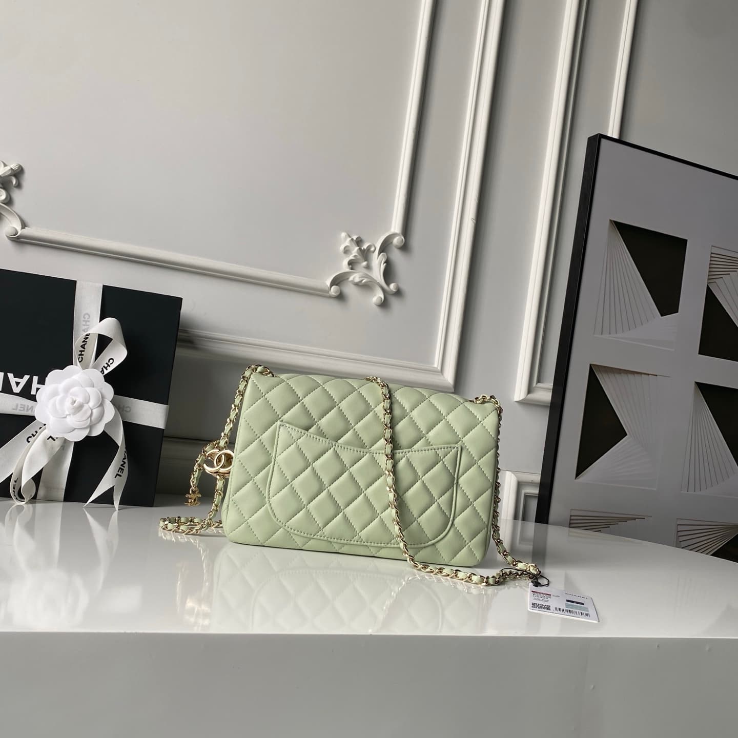 Chanel Classic Flap Bag Lambskin & Gold-Tone Metal AS5756 Light Green High