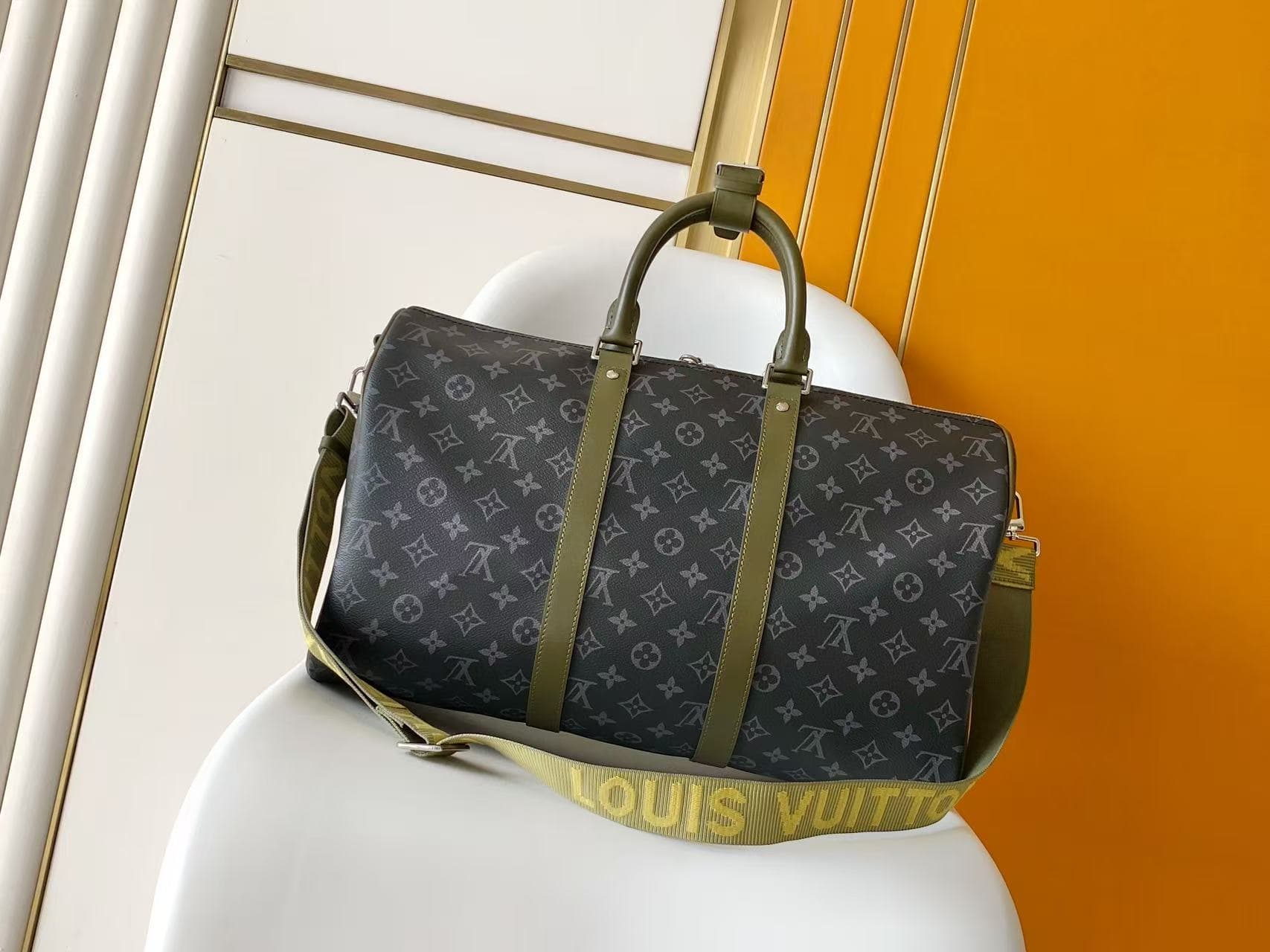 Louis Vuitton Keepall Bandoulière 45 Khaki Green Monogram Eclipse coated canvas M28837 High
