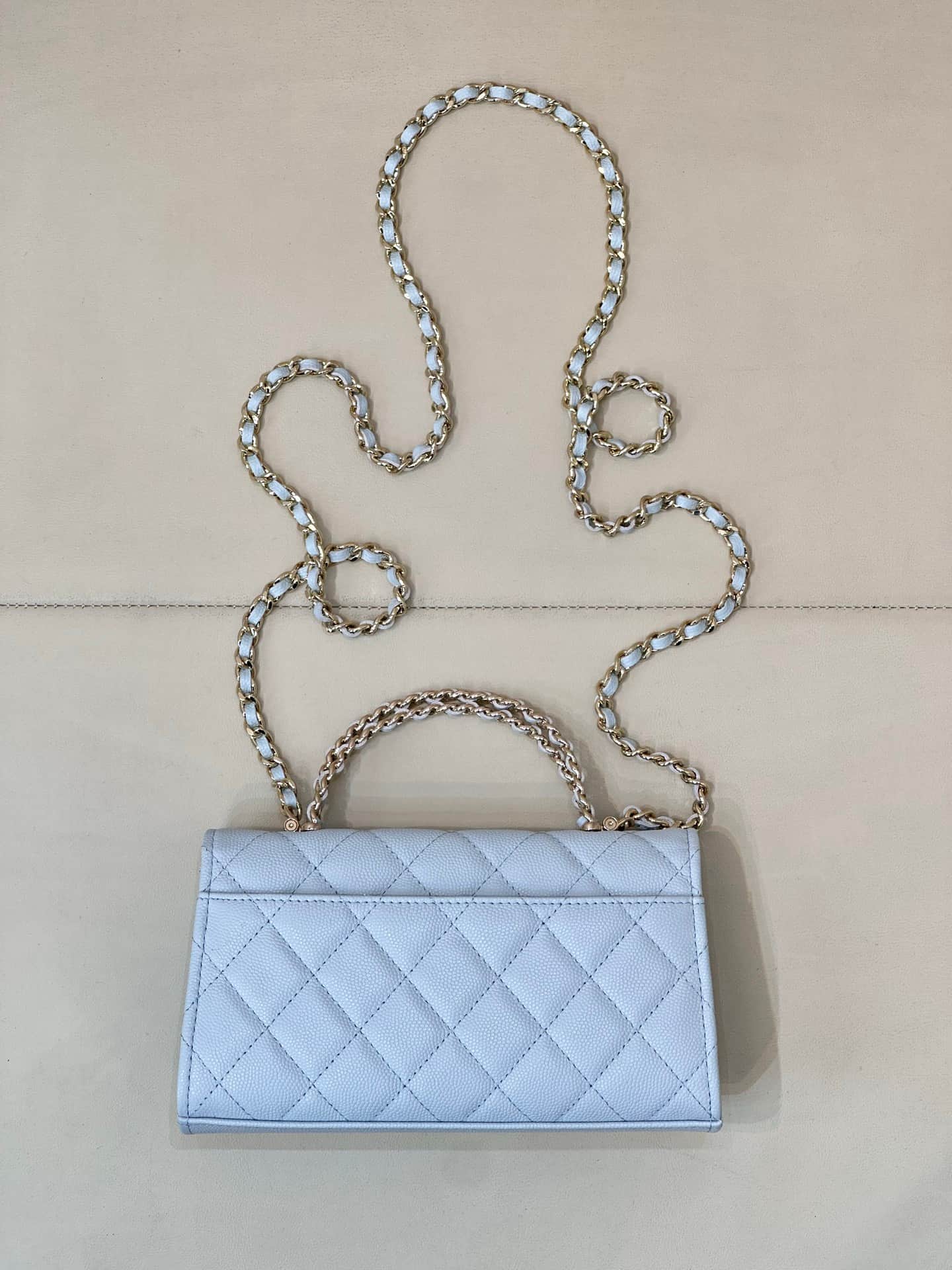 Chanel Clutch with chain Grained Calfskin&Gold-Tone Metal Blue AP3238 TOP
