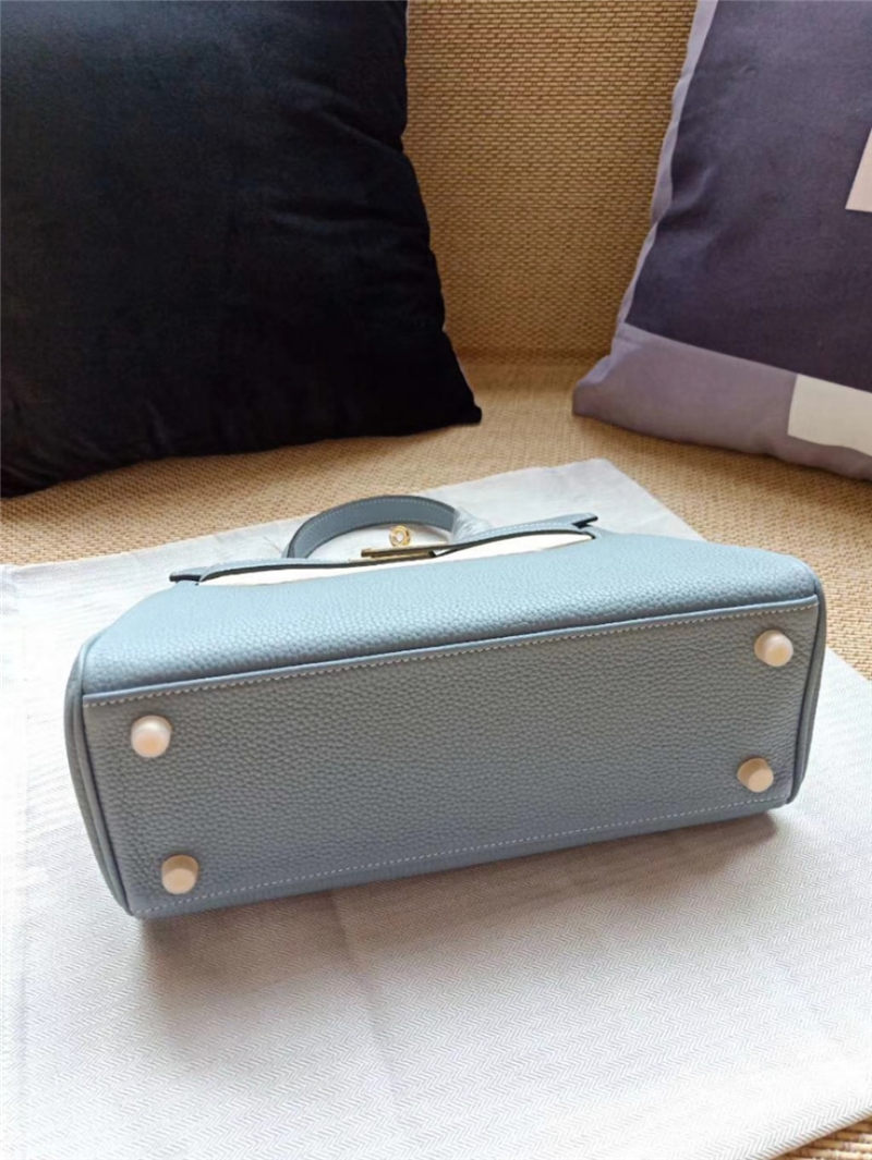 Hermes Kelly 25/28 Retourne Bag Calfskin In Bleu Lin High
