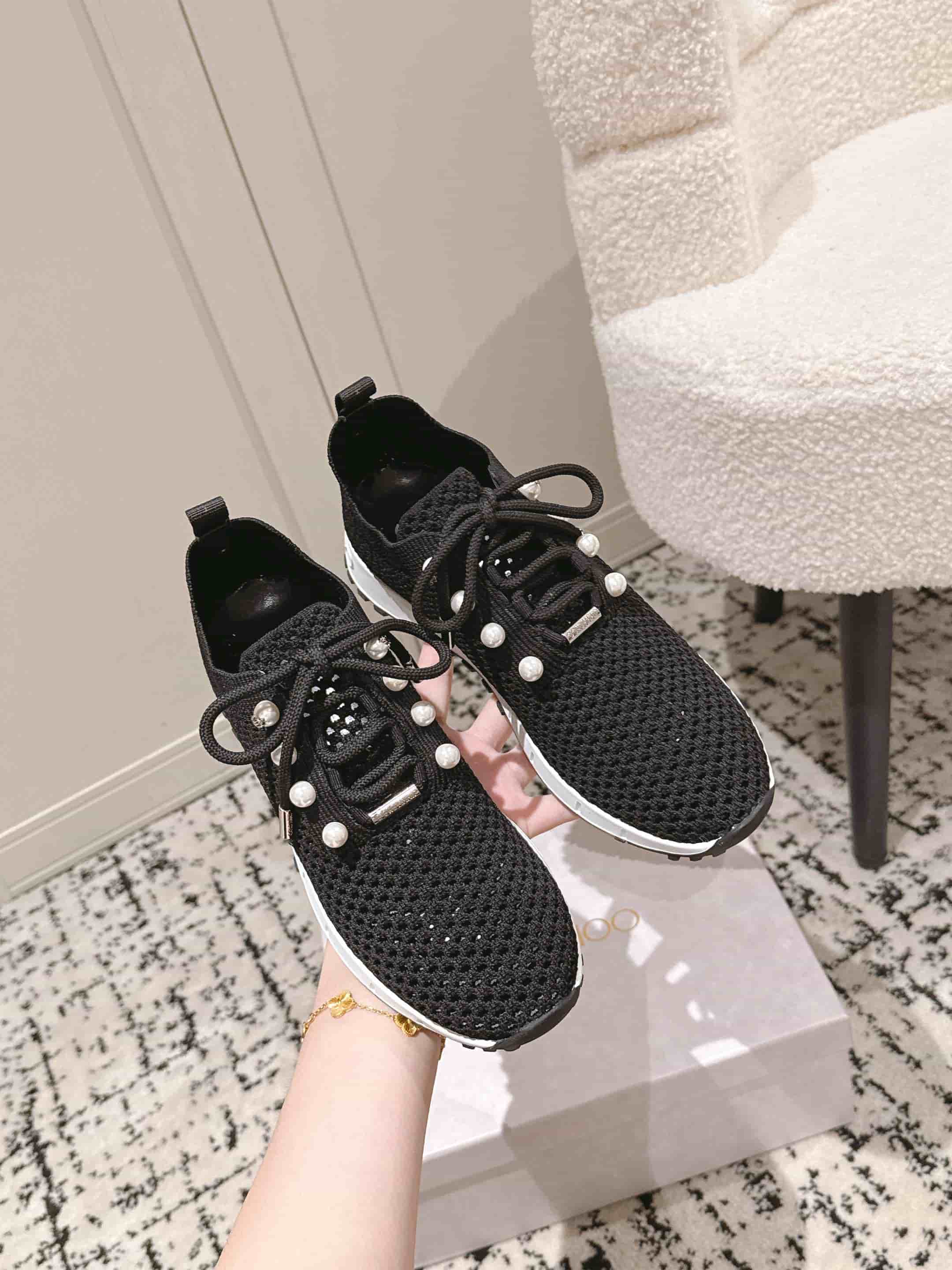 Jimmy Choo Veles Imitation Pearl Knit Sneaker Shoes Women