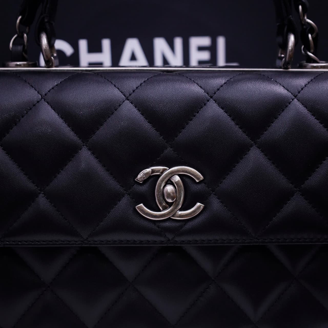 SMALL FLAP BAG WITH TOP HANDLE Lambskin Silver Metal Black A