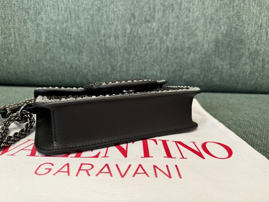 Valentino Garavani VLogo Loco Flap Embellished Leather Shoulder Bag Black High