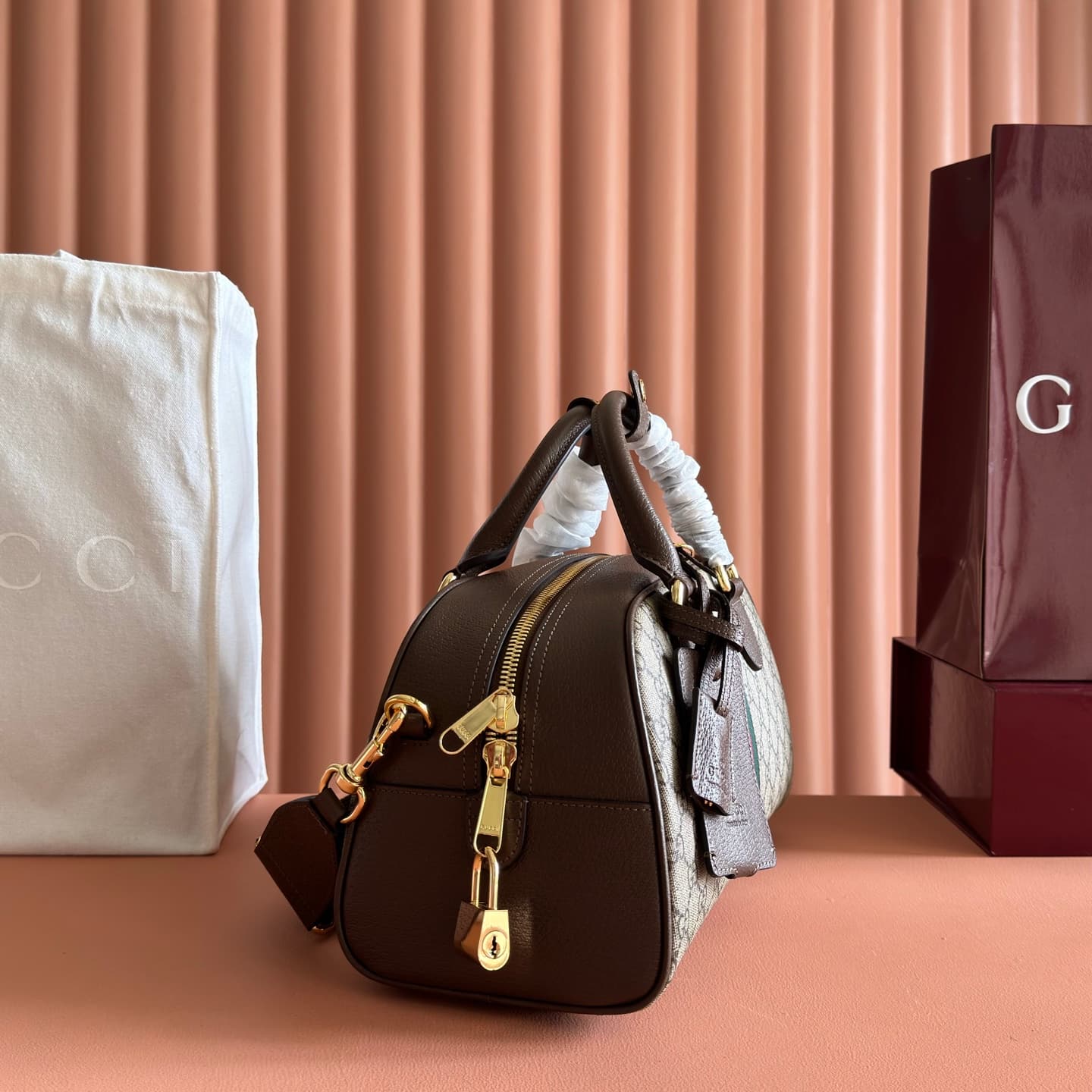 Gucci Ophidia Medium GG Top Handle Bag in beige and brown monogram canvas 724575 High