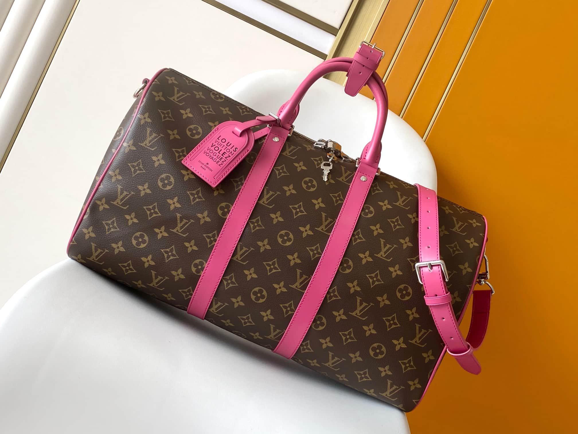 Louis Vuitton Keepall Bandoulière 45 Monogram Macassar coated canvas M13807 Pondichery Pink High