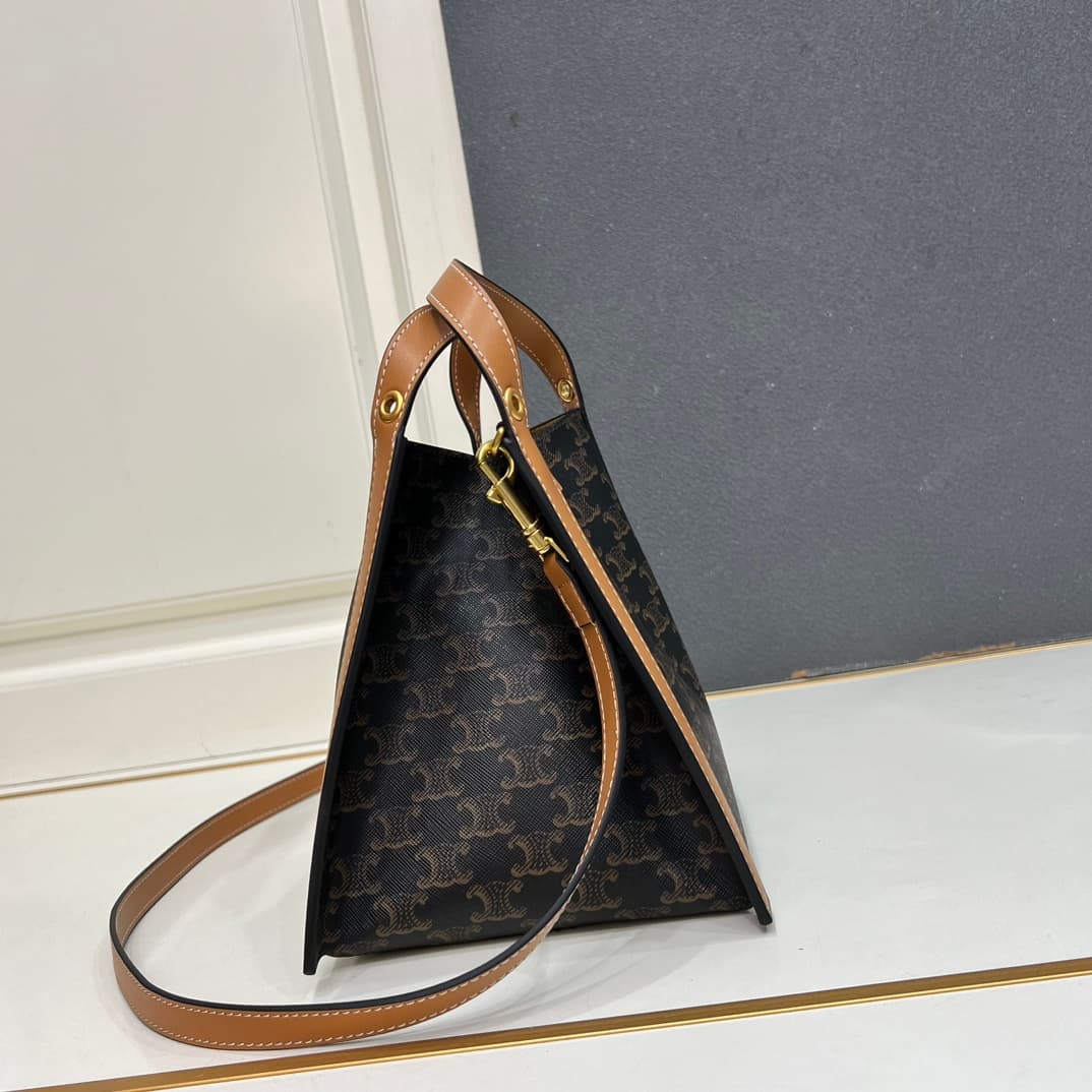 Celine SMALL CUBE BAG IN Triomphe Canvas and NATURAL Calfskin HONEY High