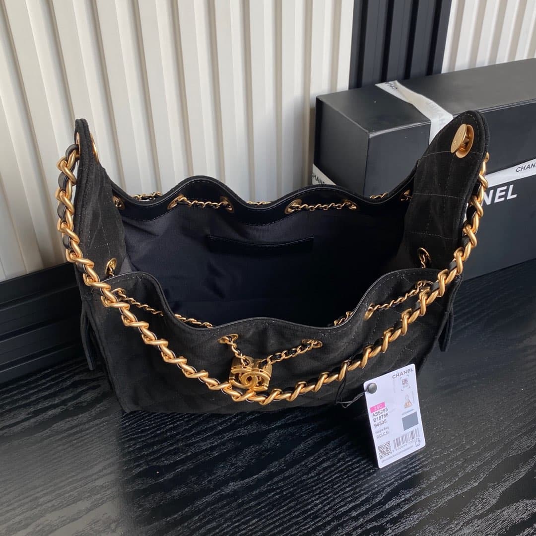 Chanel 25 Small Hobo handbag AS5293 Suede & gold-tone metal Black A