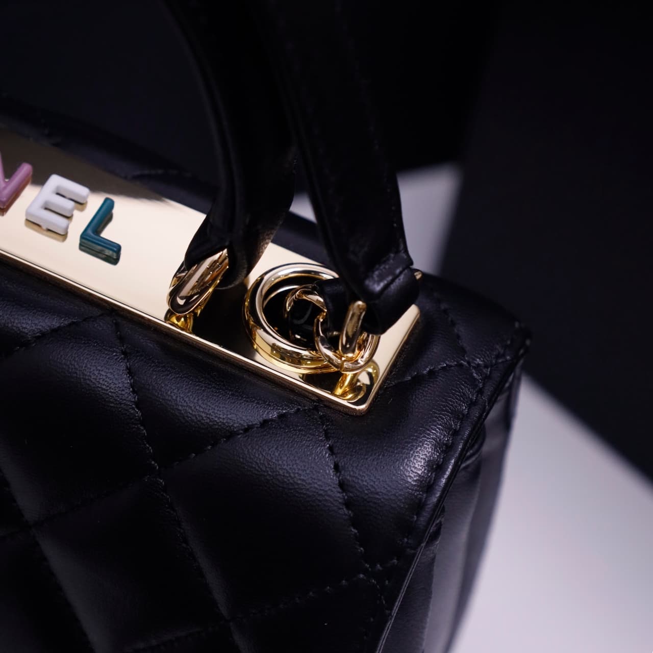 Chanel MINI FLAP BAG WITH TOP HANDLE AS4654 Lambskin &Gold-Tone Metal Black A