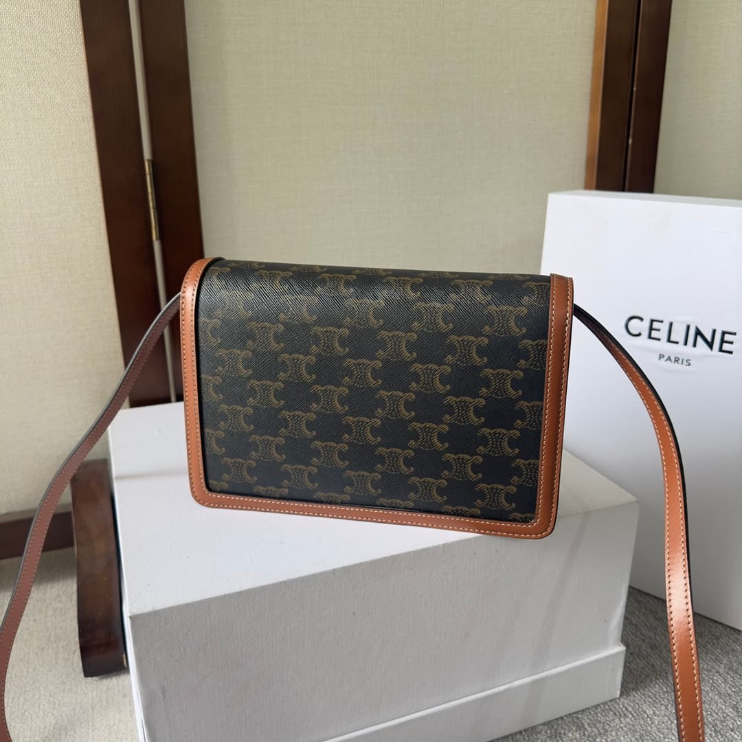 Celine Triomphe Canvas Envelope Crossbody Bag in Tan High