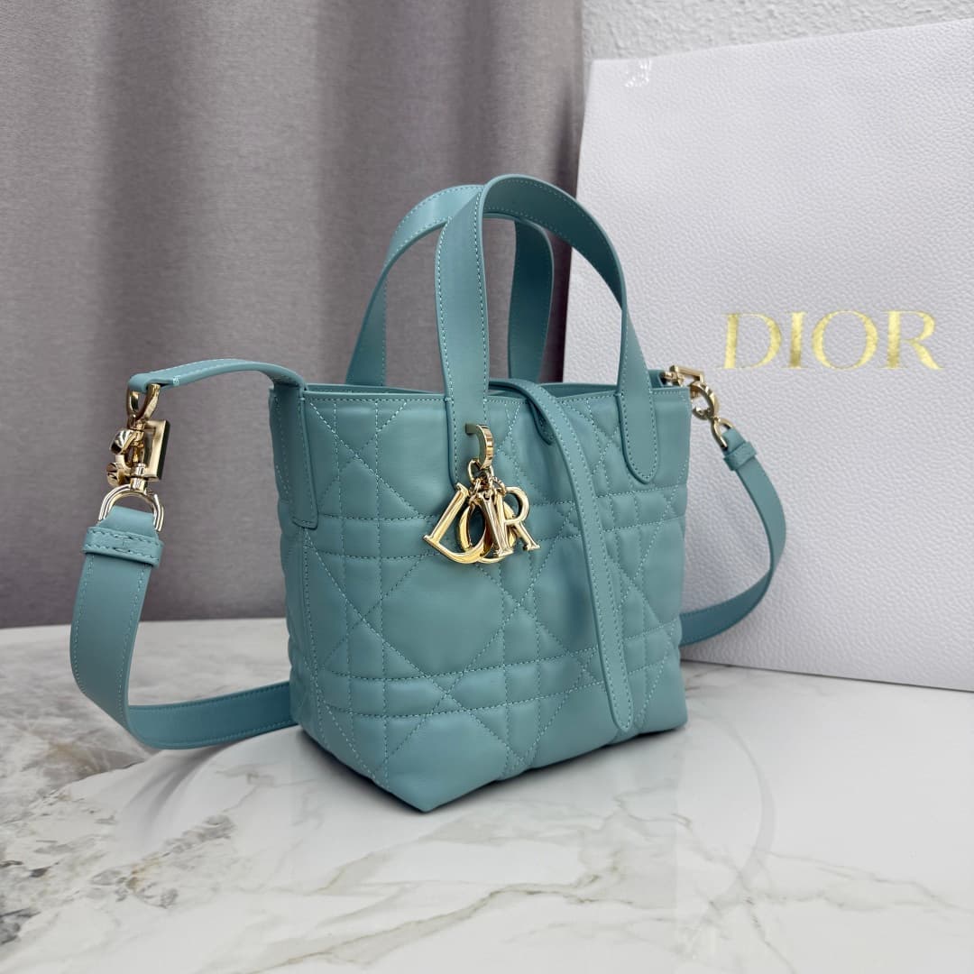 Small Dior Toujours Vertical Tote Bag Bleu Tourmaline Macrocannage Calfskin M2835 High