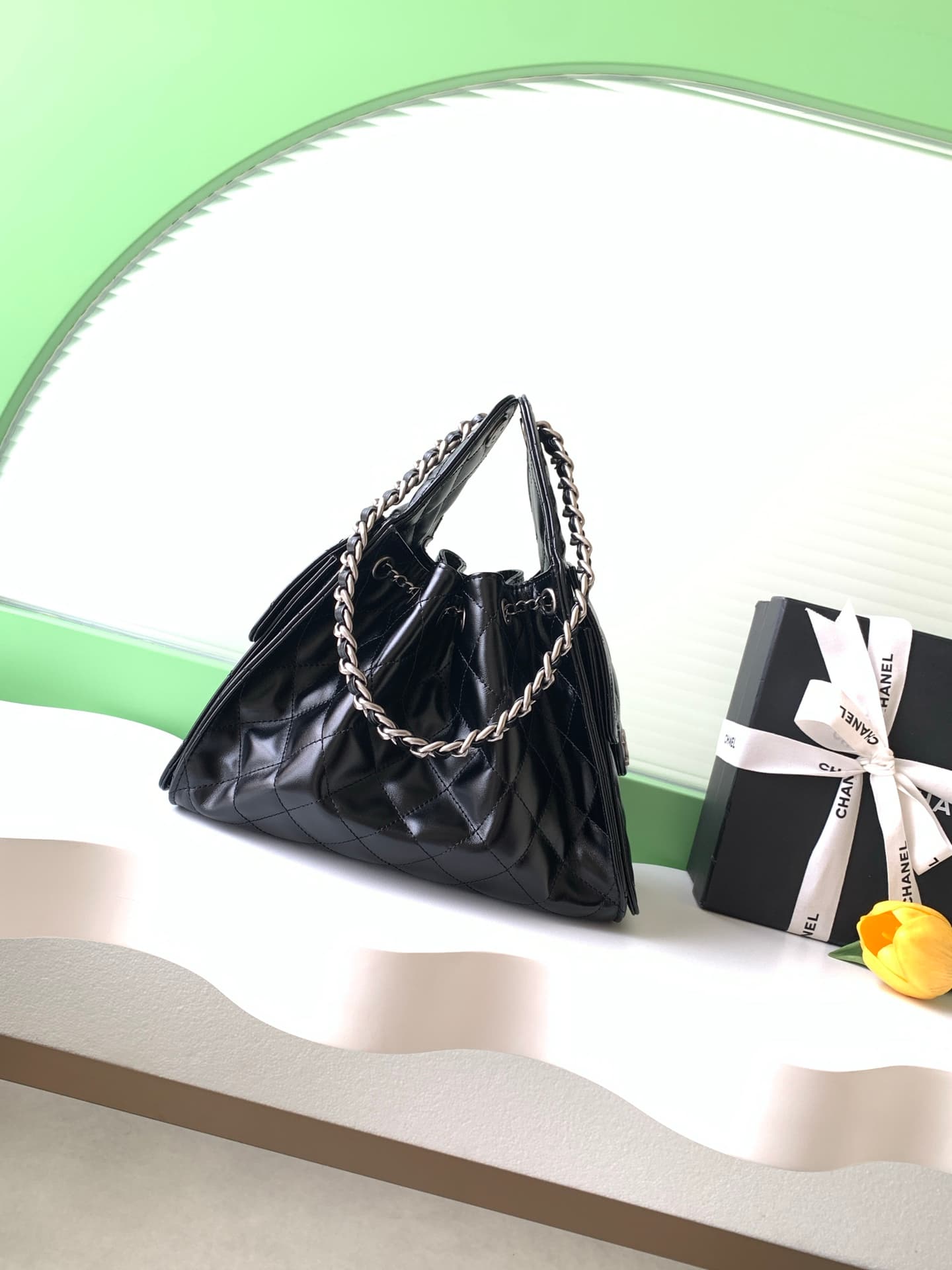 Chanel 25 Small Hobo handbag AS5293 Shiny calfskin&Silver-tone metal Black A