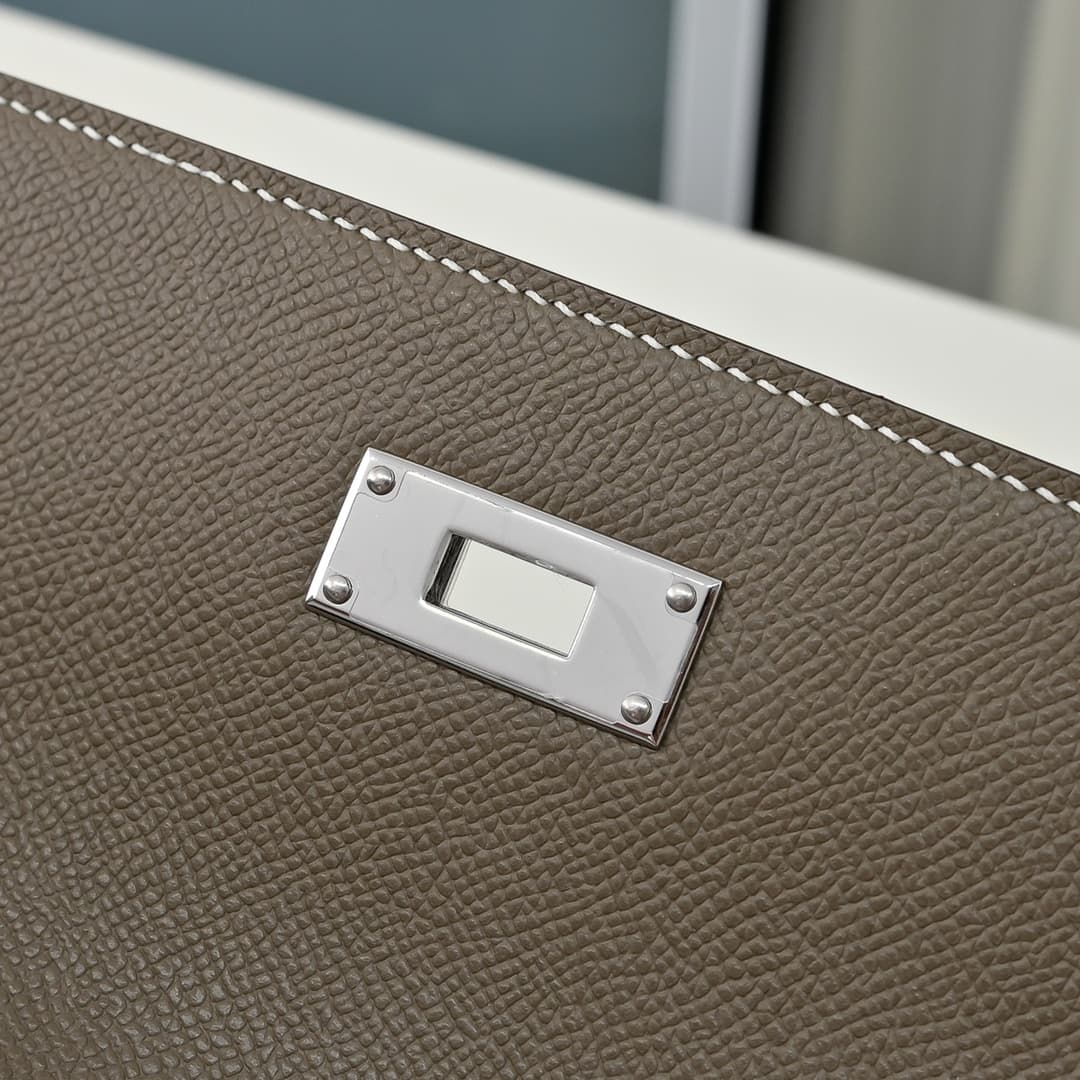 Hermes Kelly depeches Epsom 36 briefcase In gris étaIn Silver Metal CalfskIn WAX High