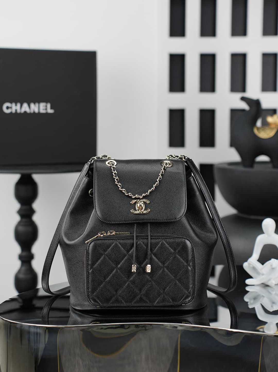 Chanel Small Business Affinity Duma Backpack Grained Calfskin&Gold-Tone Metal Black AS3531 A