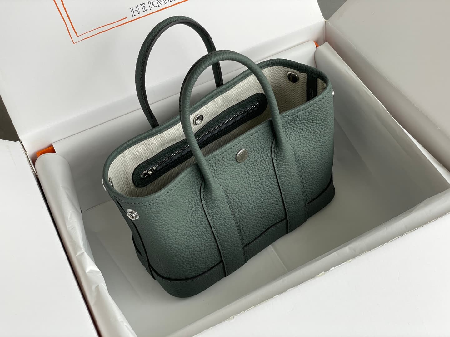 Hermes Garden Party 23 bag in Vert Amande Togo Leather WAX High