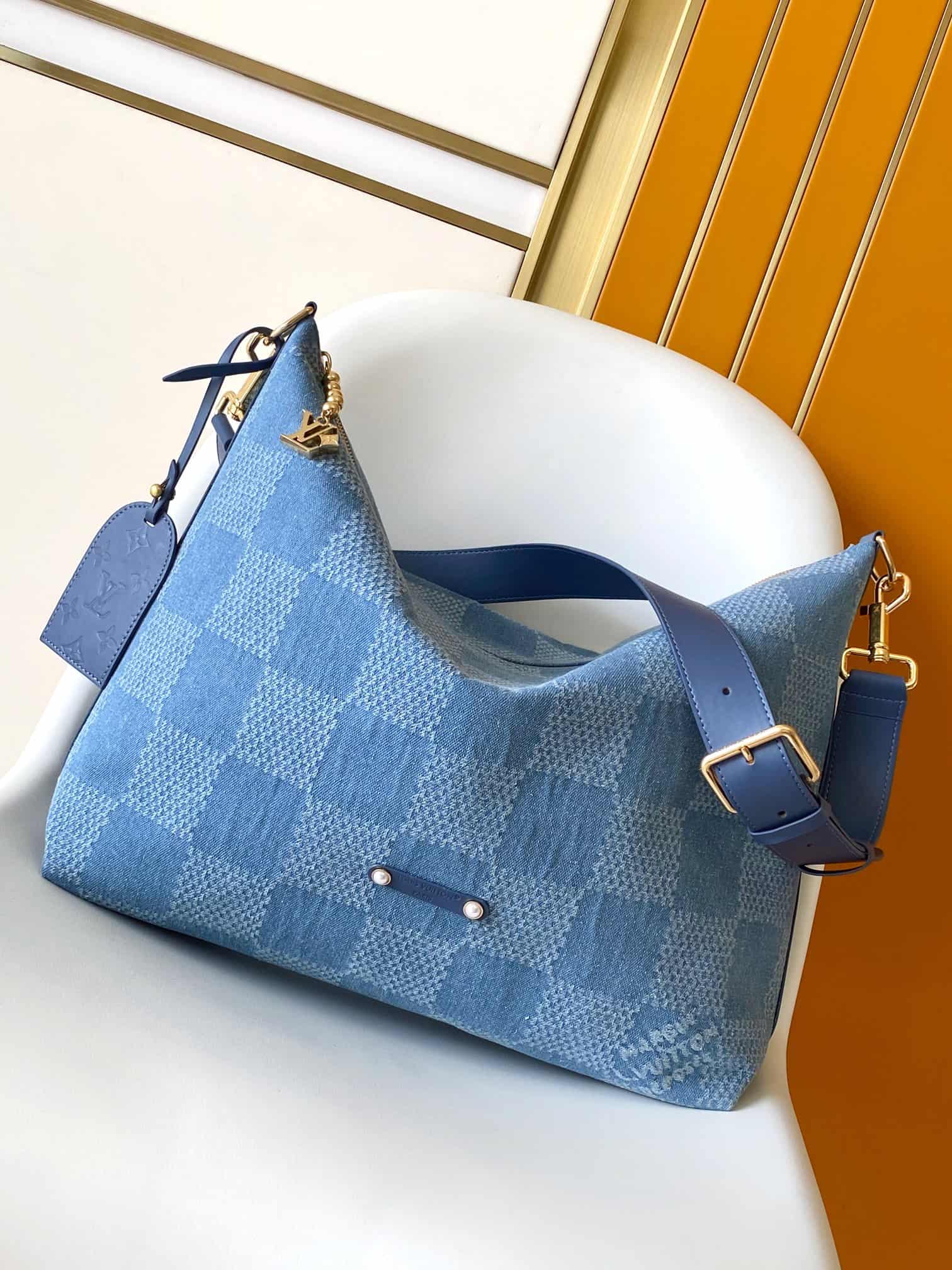 Louis Vuitton Vagabond Hobo Denim Blue Damier Denim 3D cotton canvas N00202 High