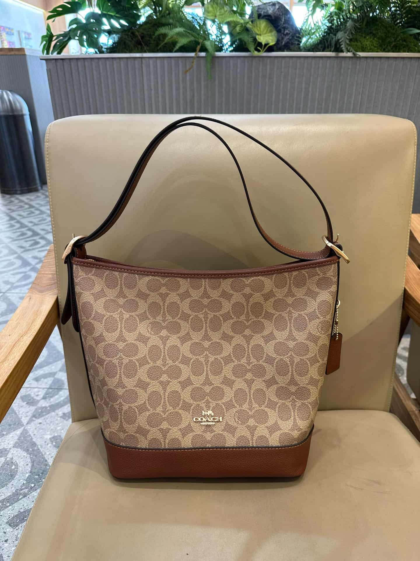 Coach Jude Duffle Bag in Signature Canvas with Tan/Brown Leather High