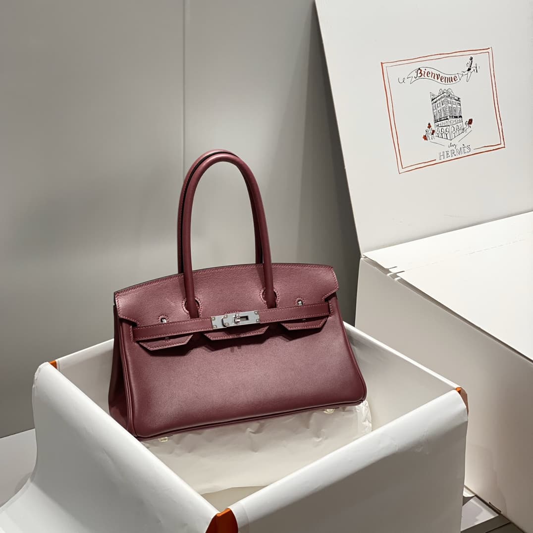 Hermes Shoulder Birkin 29 Swift leather Bordeaux & Silver Metal WAX High