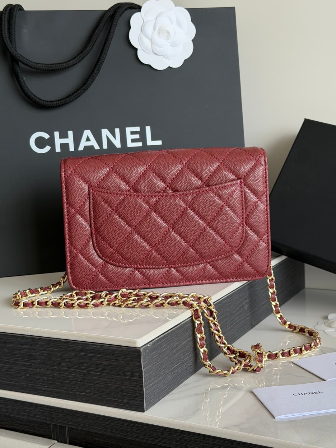 Chanel Wallet on Chain Shiny Grained Calfskin Strass & Gold-Tone Metal Red AP5073 High