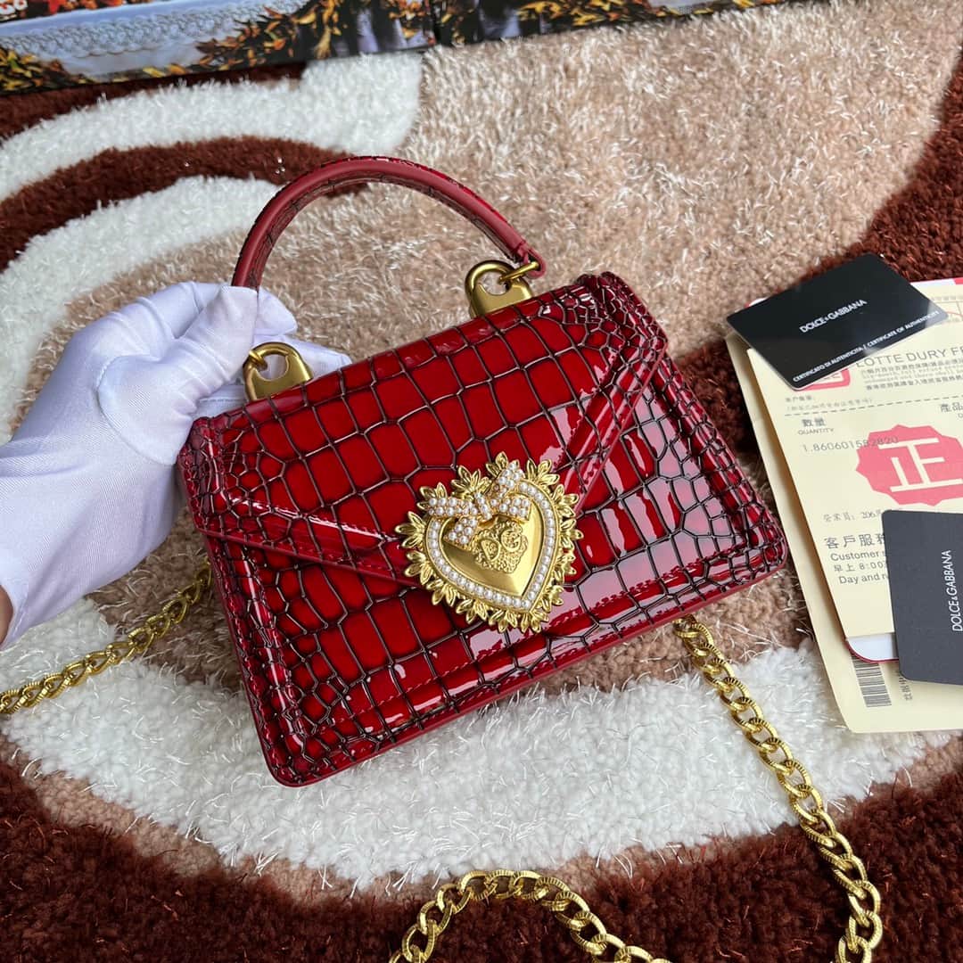 Dolce & Gabbana Small Devotion bag in crocodile-effect calfskin Red High