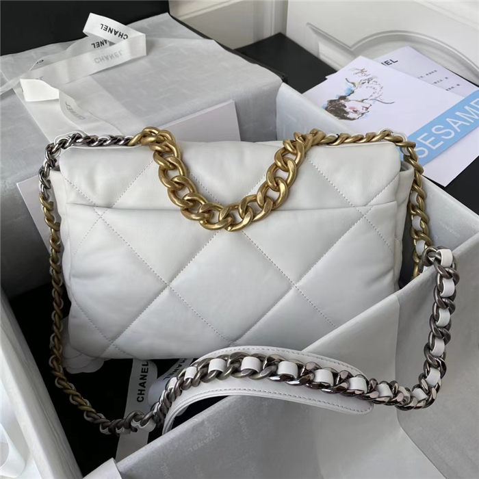 Large Chanel 19 Flap Bag Lambskin White High