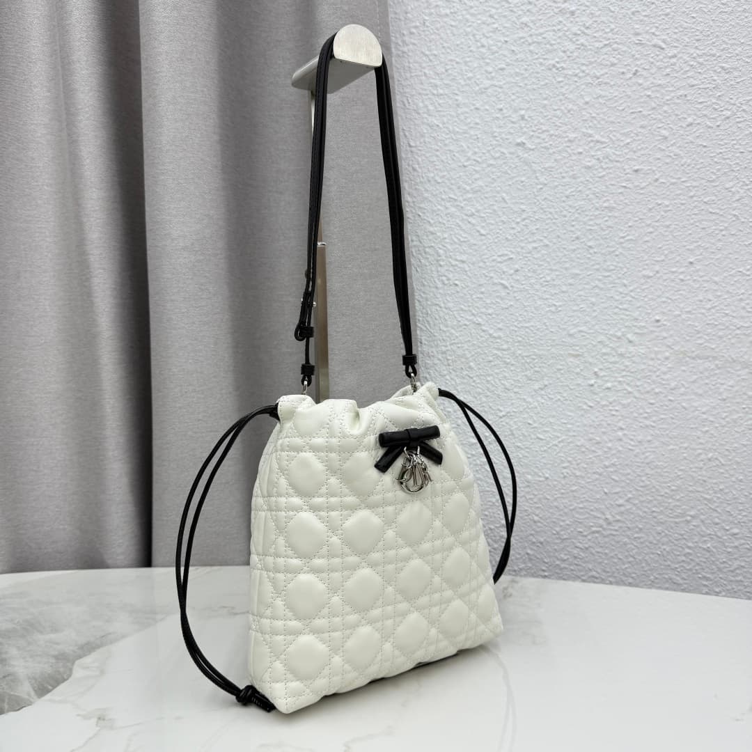 Adiorable Mini Bucket Bag White-Black Cannage Lambskin High