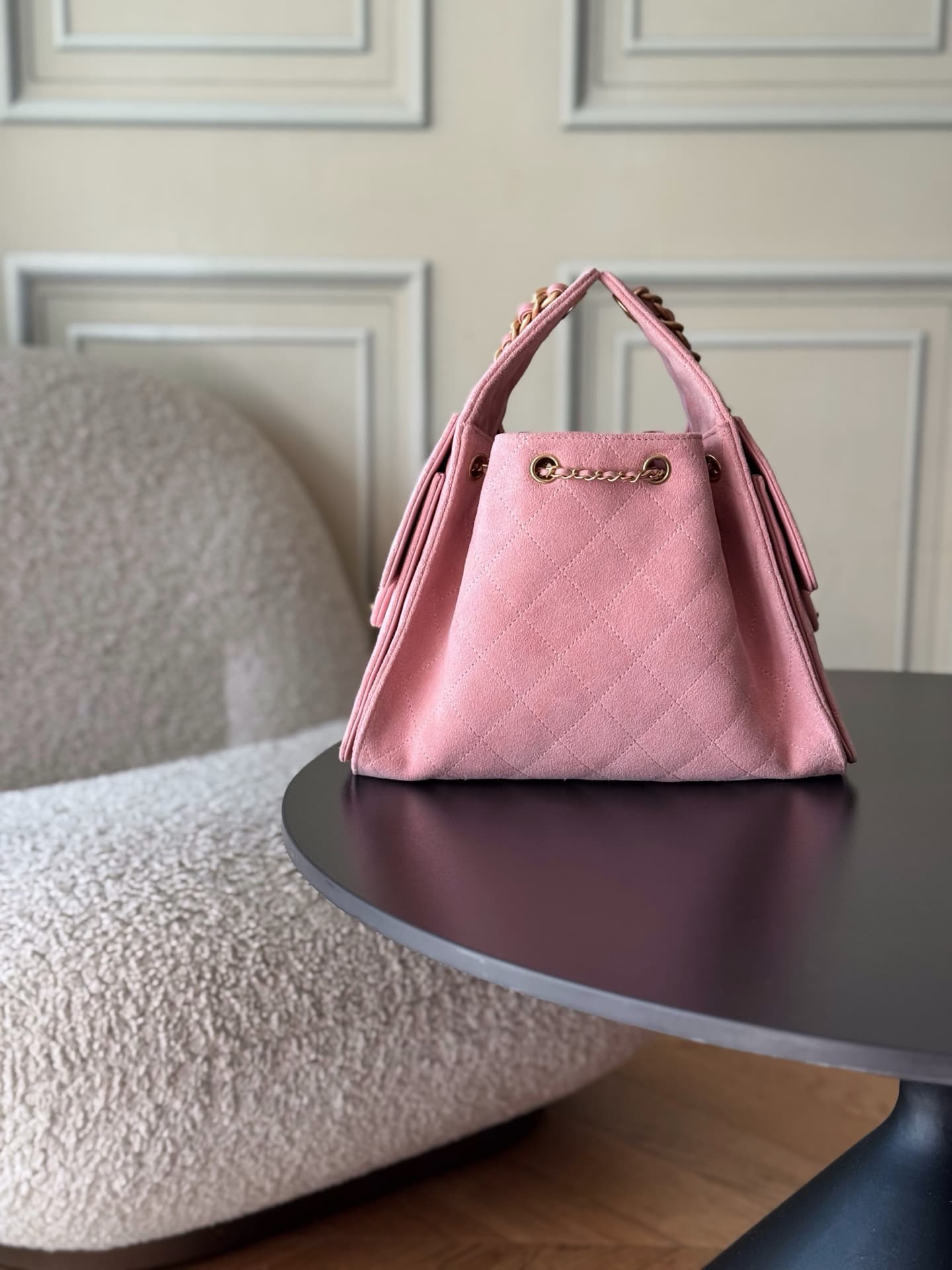 Chanel 25 Small Hobo handbag AS5293 Suede& Gold-Tone Metal Pink A