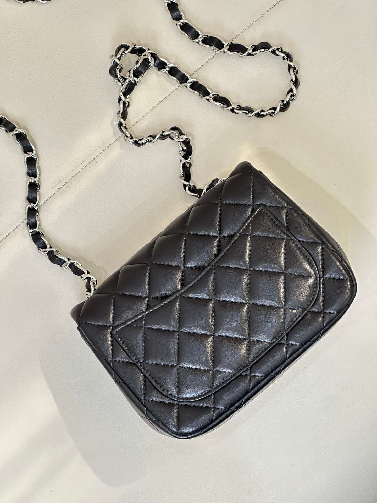CHANEL Super Mini Classic Handbag Lambskin & Silver-Tone Metal A35200 Black TOP