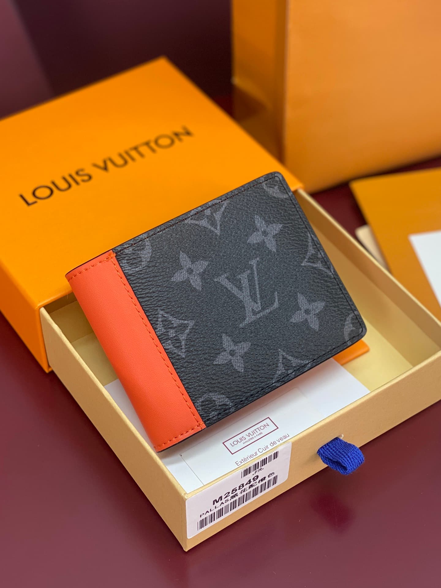 Louis Vuitton Slender Wallet Monogram Eclipse coated canvas M25849 Sunrise Orange High