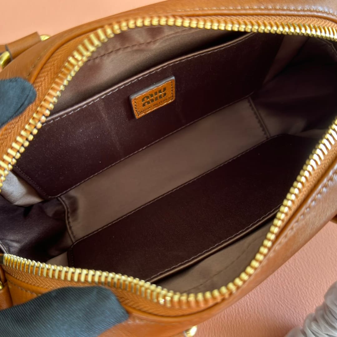 Miu Miu Arcadie Calfskin leather bag 5BB123 Cognac TOP