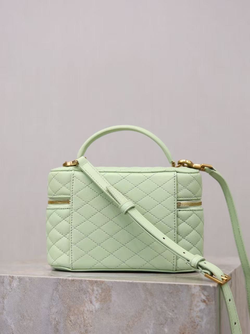 Saint Laurent Gaby mini lambskin vanity bag in light green high