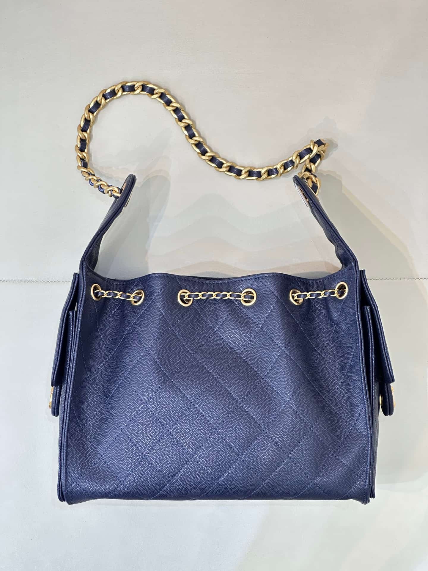 Chanel 25 Small Hobo handbag AS5293 Grained Calfskin & Gold-tone Metal Dark Blue TOP