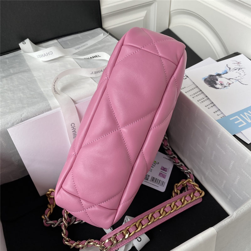 Chanel 19 Flap Bag Lambskin Dark Pink Silver High