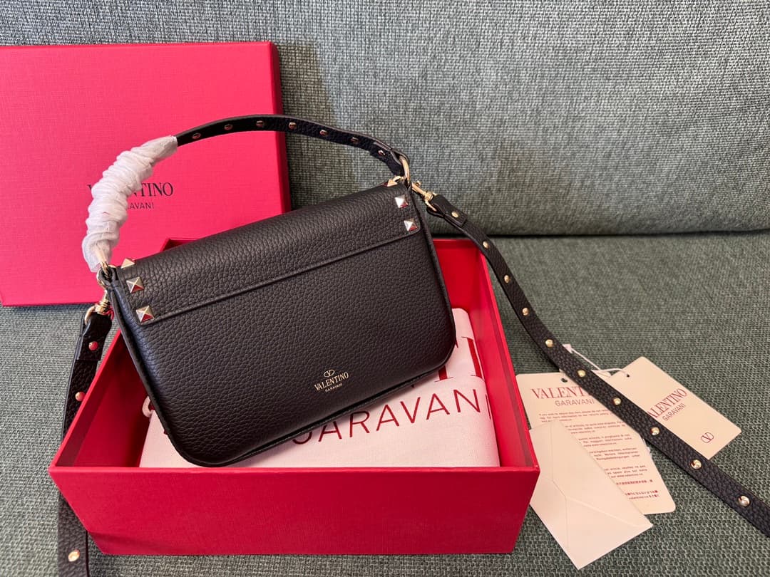 Valentino Garavani Mini Rockstud Grainy Leather Crossbody Bag in Black High