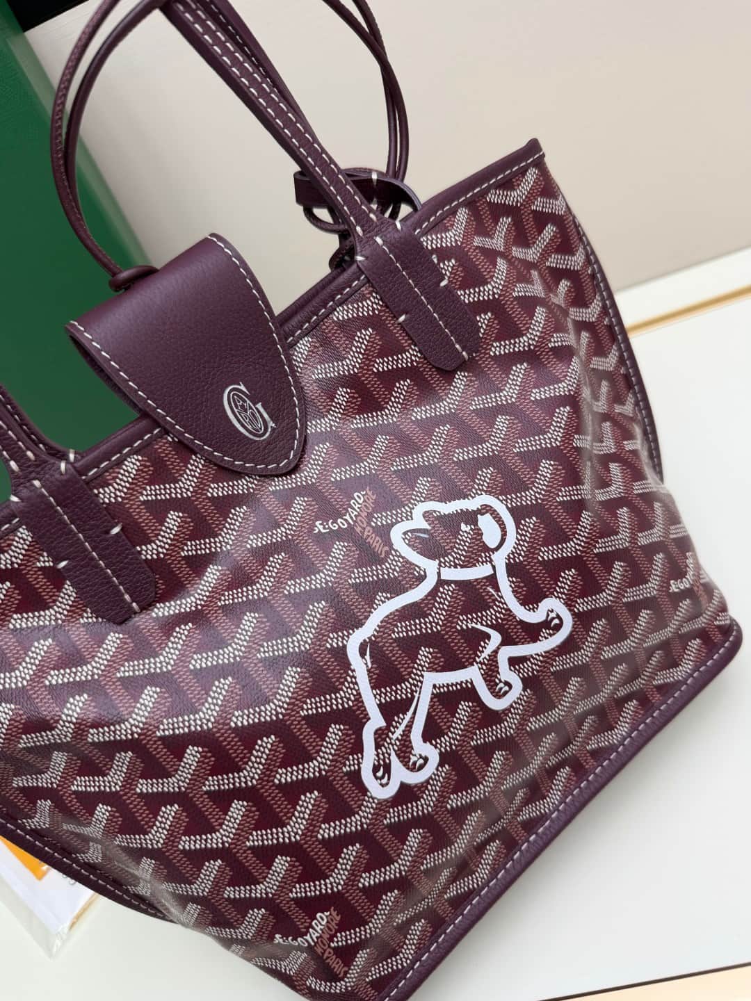 Goyard Mini Anjou Tote Goyardine Canvas with White Painted Mascot Burgundy  High