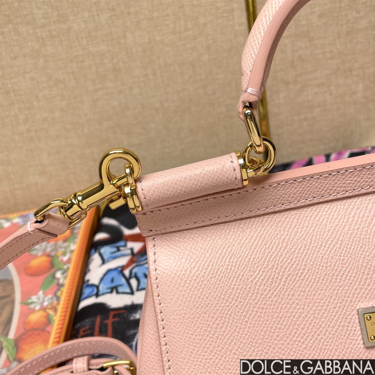Dolce & Gabbana Miss Sicily top handle bag calfskin leather Light Pink High