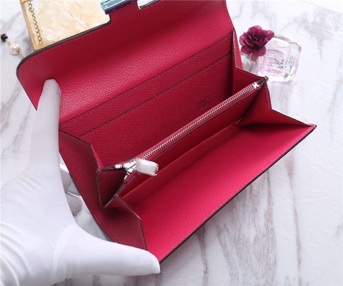 Hermes Constance Long Wallet Epsom Calfskin In Rose Red High