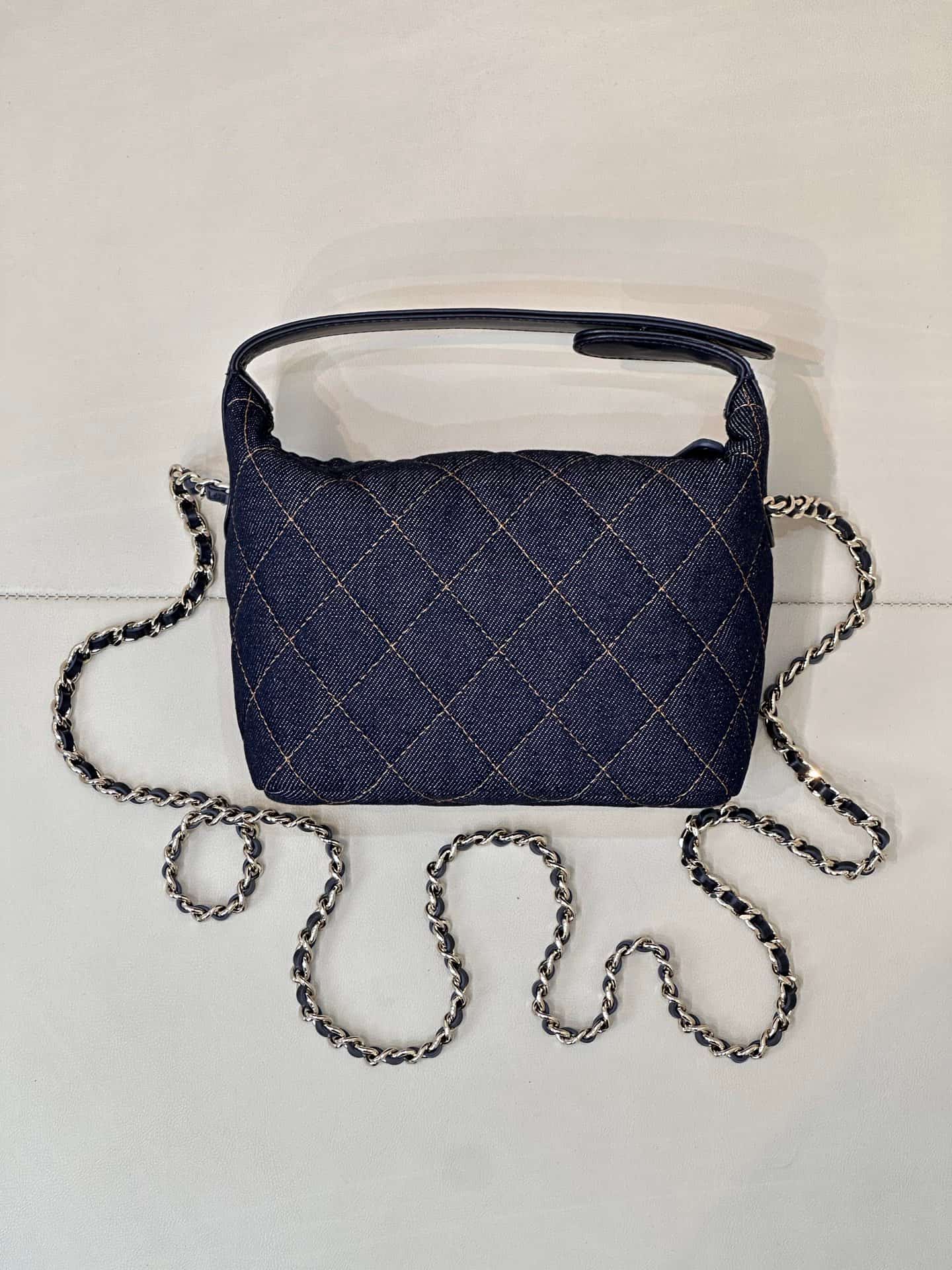 Chanel Hobo Clutch With Chain Denim & Gold-tone Metal Blue AP4386 TOP