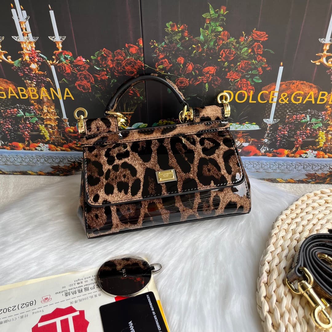 Dolce & Gabbana Mini Sicily handbag in leopard-print polished calfskin High
