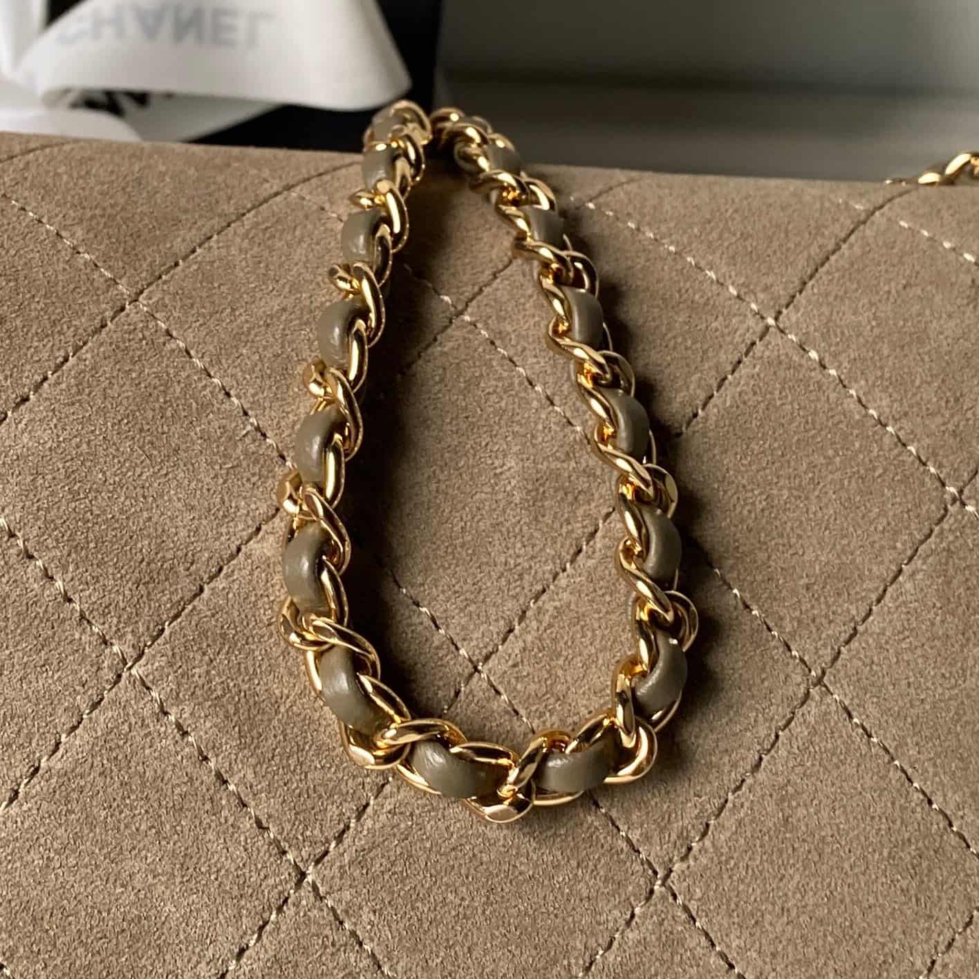 Chanel Clutch with Chain Suede & Gold-Tone Metal AP5294 Dark Beige High