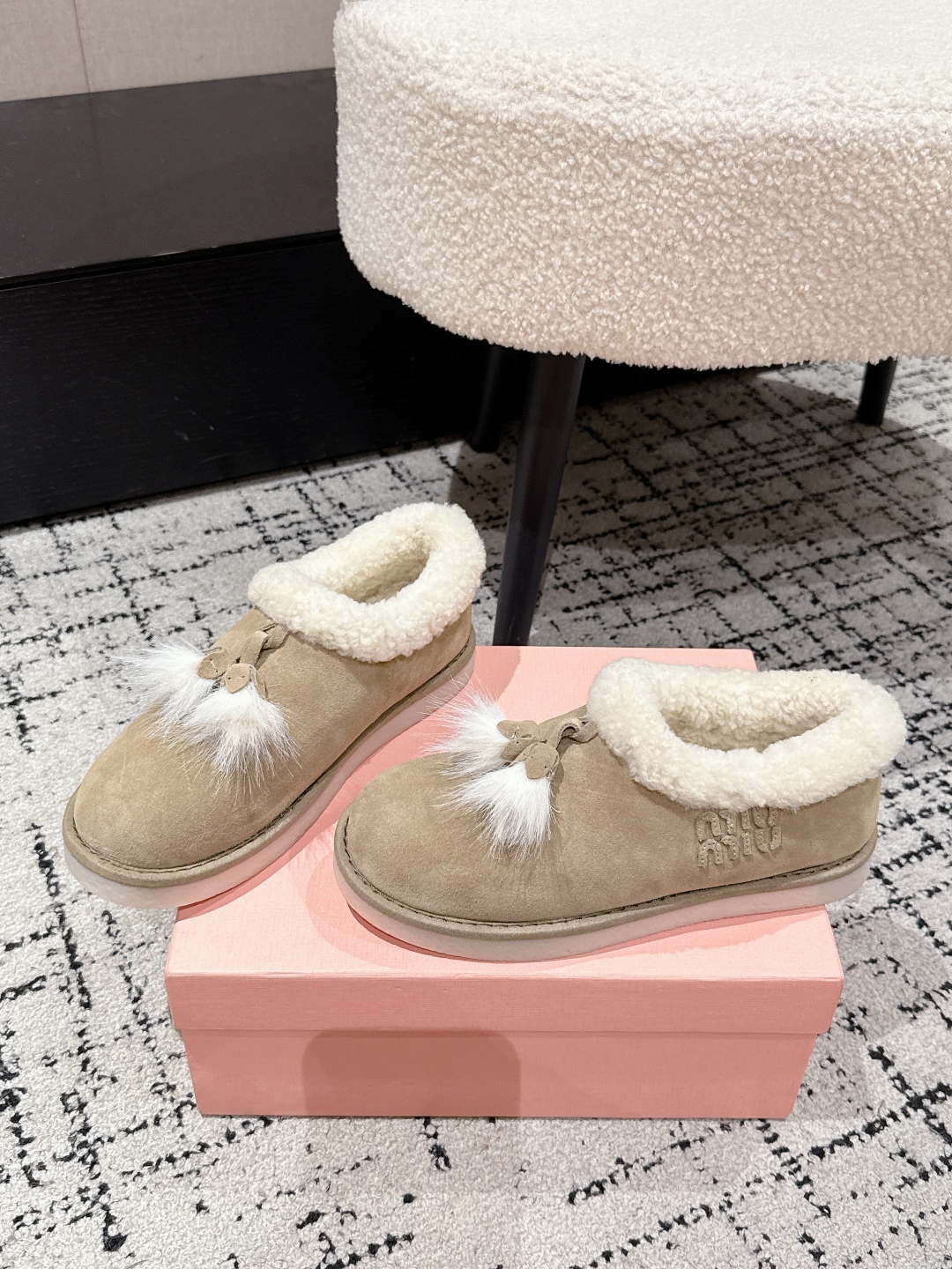 Miu Miu Suede Shearling-Lined Booties with Fur Tassels Women