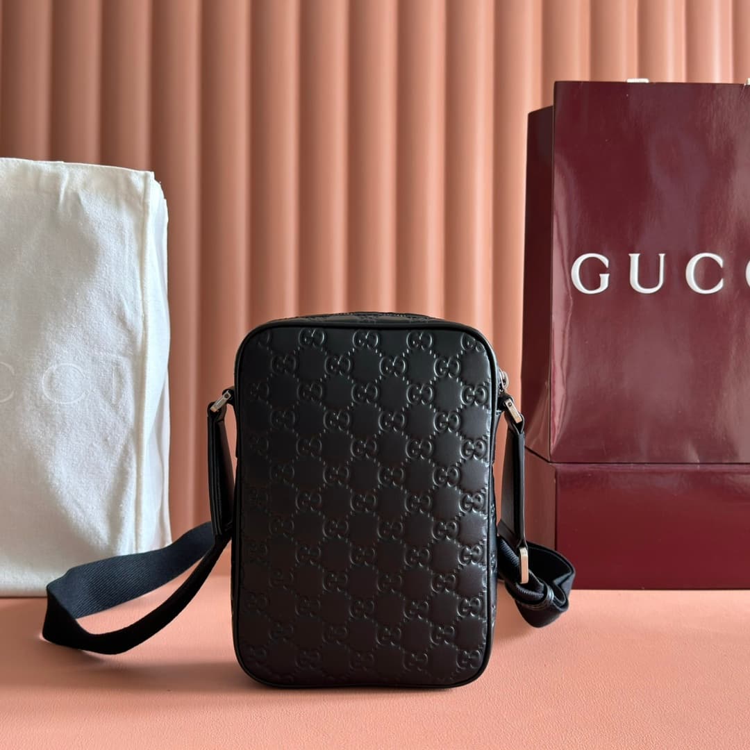 Gucci GG Emblem small crossbody bag Black embossed GG smooth leather 850238 High